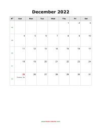 blank december holidays calendar 2022 portrait