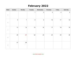 February 2022 Blank Calendar (horizontal)