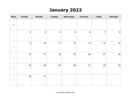 blank january calendar 2022 landscape