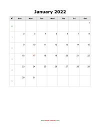 January 2022 Blank Calendar (vertical)