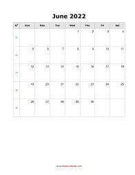 blank june holidays calendar 2022 portrait