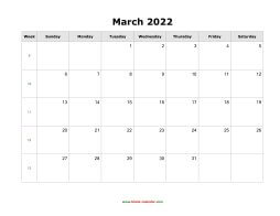 March 2022 Blank Calendar (horizontal)