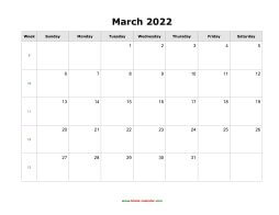 blank march calendar 2022 landscape
