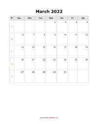 blank march holidays calendar 2022 portrait