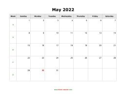 blank may calendar 2022 landscape