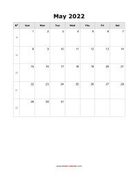 blank may calendar 2022 portrait