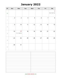 blank monthly calendar 2022 with notes portrait