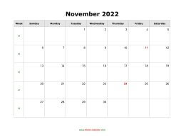 blank november calendar 2022 landscape