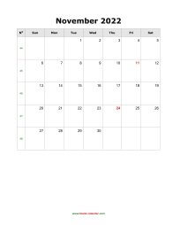 November 2022 Blank Calendar (vertical)