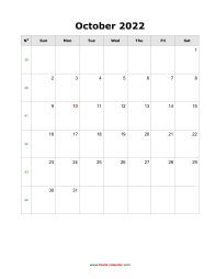 October 2022 Blank Calendar (vertical)