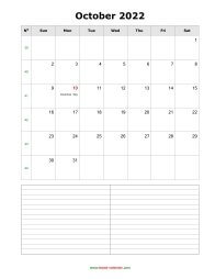 october 2022 blank calendar calendar notes blank portrait