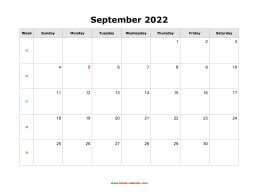 blank september calendar 2022 landscape