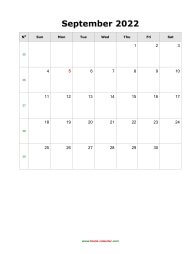 September 2022 Blank Calendar (vertical)
