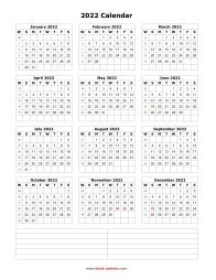 download blank calendar 2022 with us holidays 12 months on one page