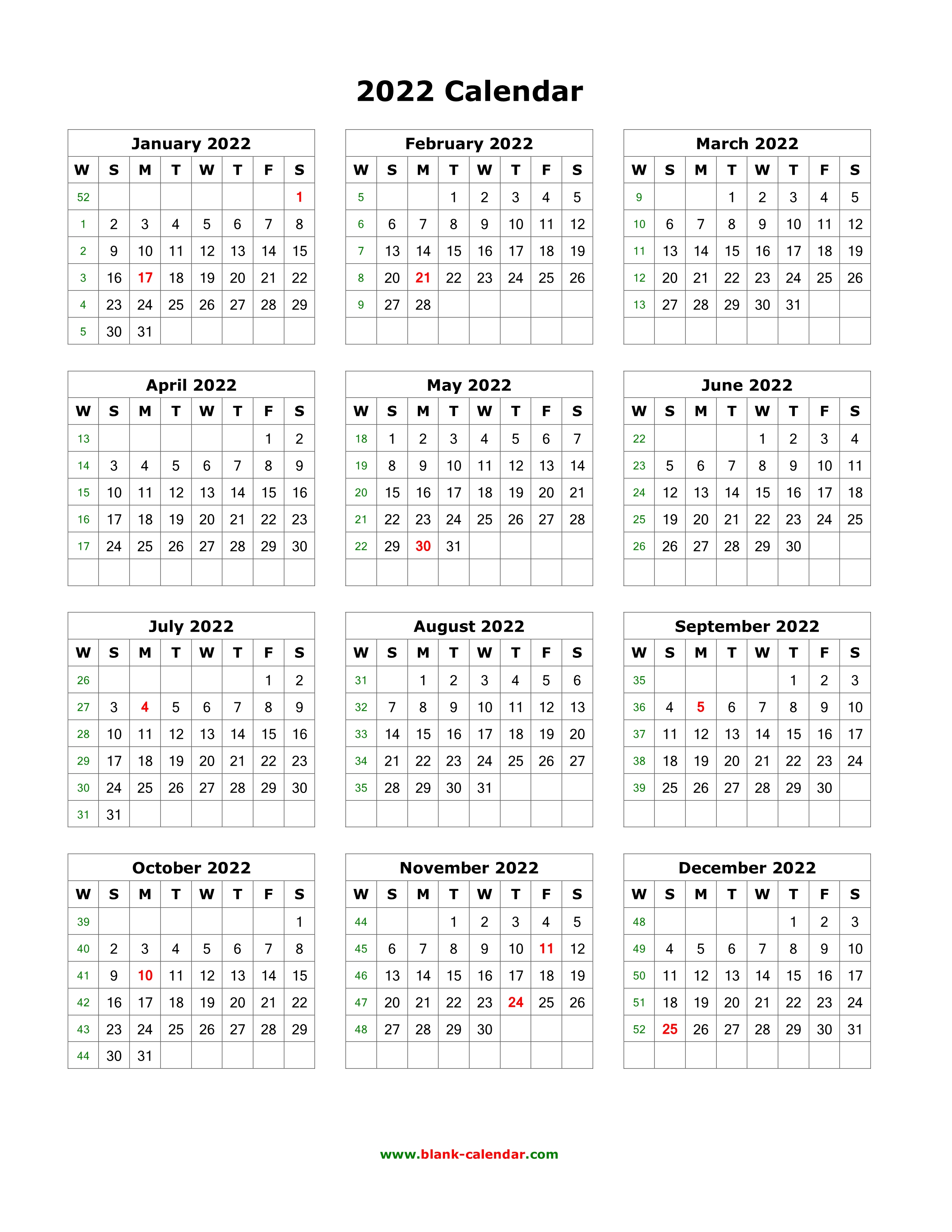 download blank calendar 2022 12 months on one page vertical