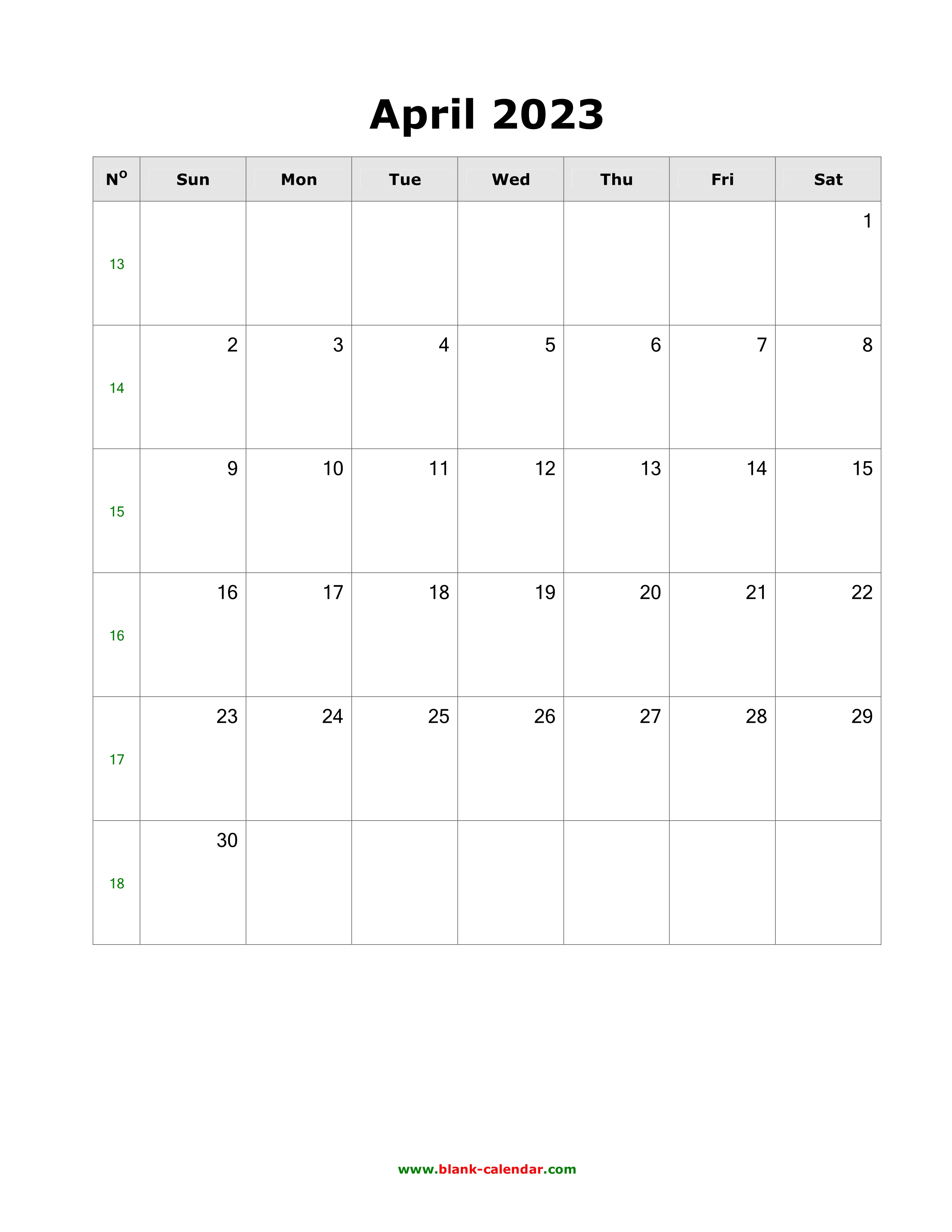 Download April 2023 Blank Calendar with US Holidays (vertical)