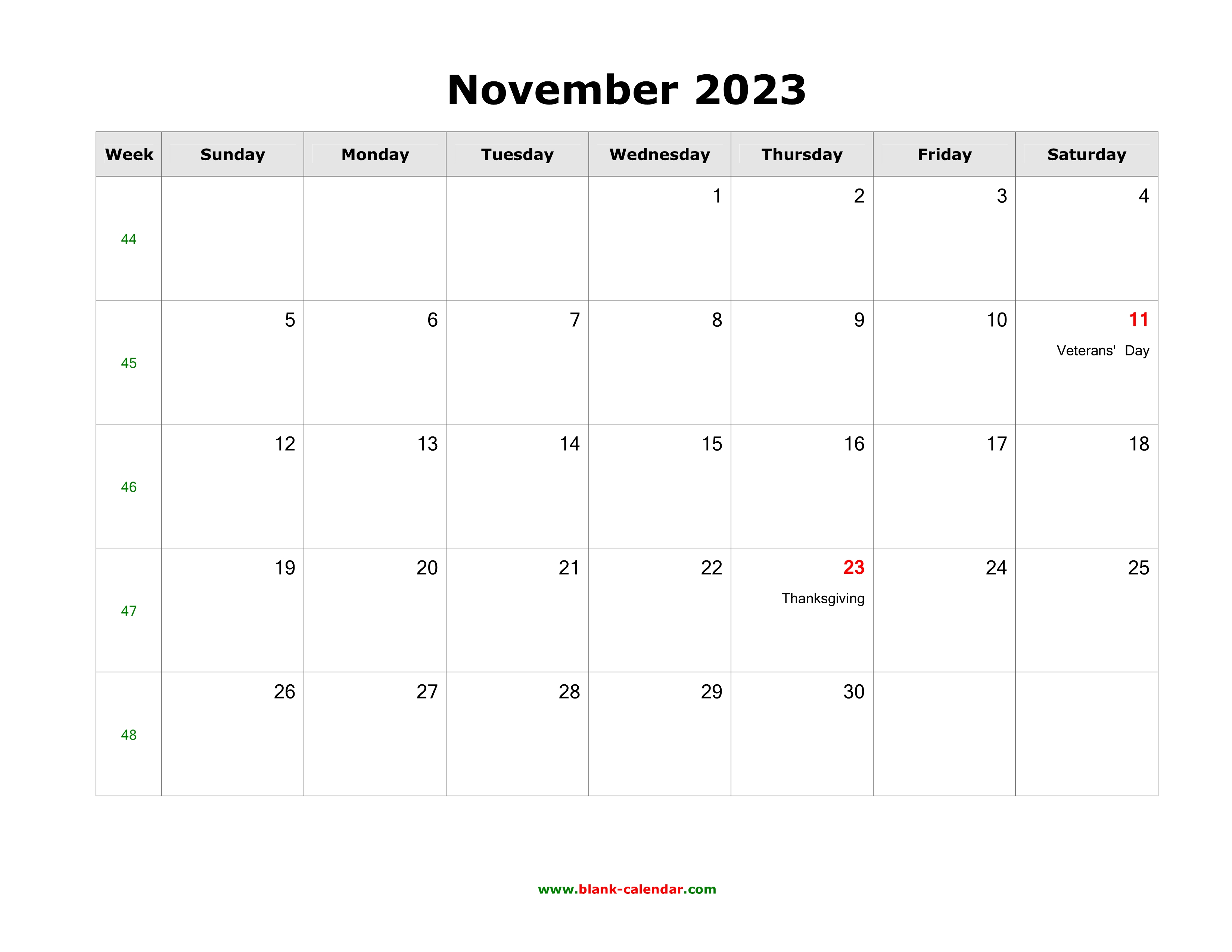 Transparent November 2023 Calendar November 2023 Blank Calendar | Free Download Calendar Templates