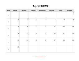 blank april calendar 2023 landscape