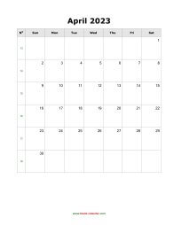April 2023 Blank Calendar (vertical)
