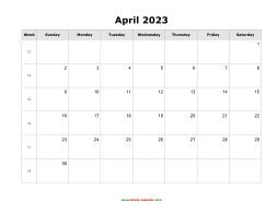 blank april holidays calendar 2023 landscape