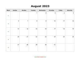 blank august calendar 2023 landscape