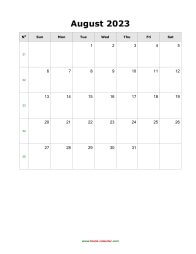 August 2023 Blank Calendar (vertical)