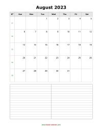 august 2023 blank calendar calendar notes blank portrait