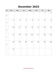 December 2023 Blank Calendar (vertical)