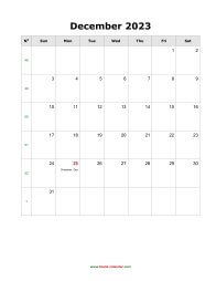 December 2023 Blank Calendar (US Holidays, vertical)