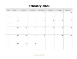February 2023 Blank Calendar (horizontal)