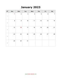 January 2023 Blank Calendar (vertical)