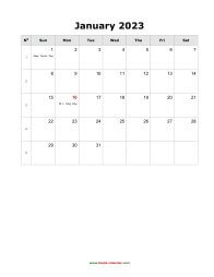 January 2023 Blank Calendar (US Holidays, vertical)