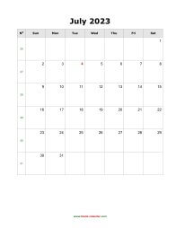 July 2023 Blank Calendar (vertical)