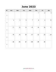 June 2023 Blank Calendar (US Holidays, vertical)