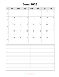 june 2023 blank calendar calendar notes blank portrait