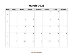 March 2023 Blank Calendar (horizontal)