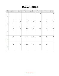 blank march holidays calendar 2023 portrait