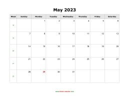 May 2023 Blank Calendar (horizontal)