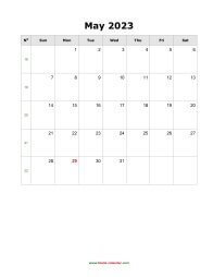 May 2023 Blank Calendar (vertical)