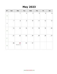May 2023 Blank Calendar (US Holidays, vertical)