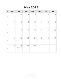 blank may holidays calendar 2023 portrait