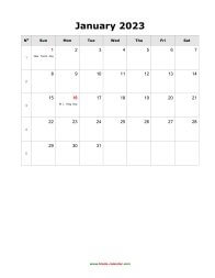 blank monthly holidays calendar 2023 portrait