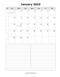 Blank Calendar 2023 (12 pages, vertical, space for notes)