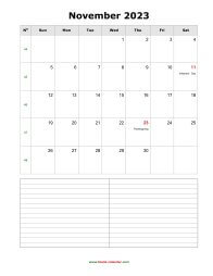 blank november calendar 2023 with notes portrait