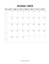 October 2023 Blank Calendar (vertical)