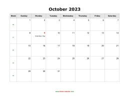 blank october holidays calendar 2023 landscape