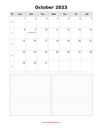 blank october calendar 2023 with notes portrait