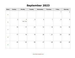 September 2023 Blank Calendar with US Holidays (horizontal)