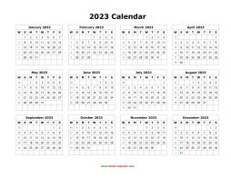 Blank Calendar 2023 (one page, horizontal)