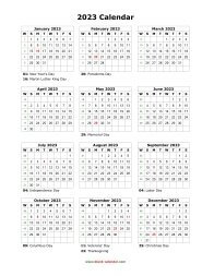 Blank Calendar 2023 (US Holidays, one page, vertical)